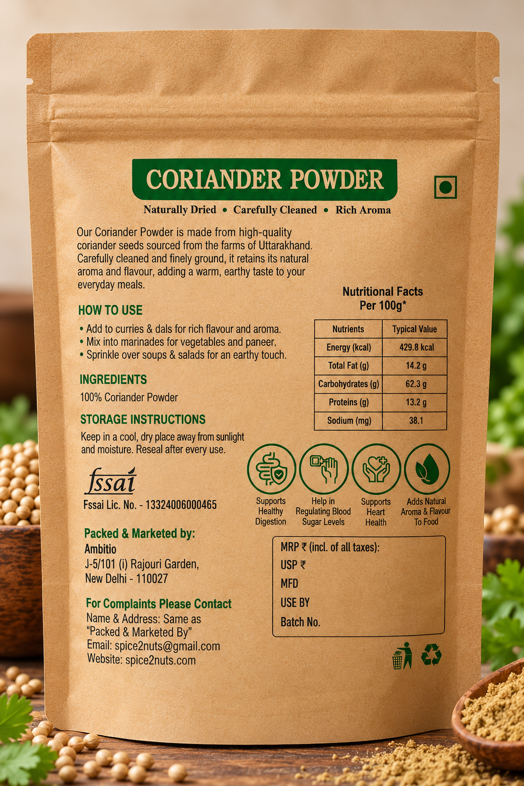 Coriander Powder (200 g) - Sourced from Uttarakhand